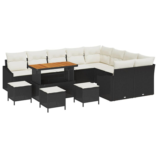 Garten-Sofa-Set mit Kissen 13 pcs Schwarz Poly Rattan