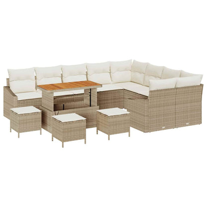 Garten-Sofa-Set mit Kissen 13 pcs Beige Poly Rattan