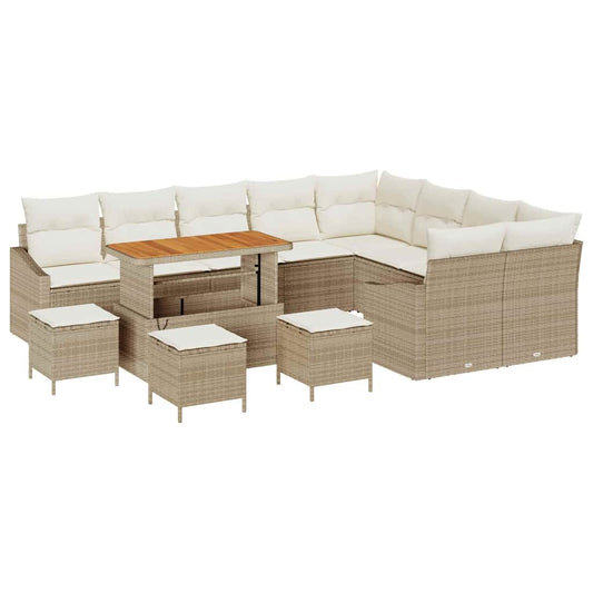 Garten-Sofa-Set mit Kissen 13 pcs Beige Poly Rattan