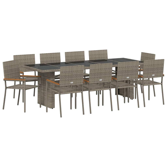 Garten Essgruppe 11 pcs Grau Poly Rattan