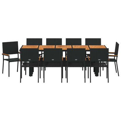 Garten Essgruppe 11 pcs Schwarz Poly Rattan