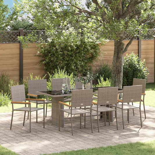 Garten Essgruppe 9 pcs Grau 190 x 80 x 75 cm Poly-Rattan