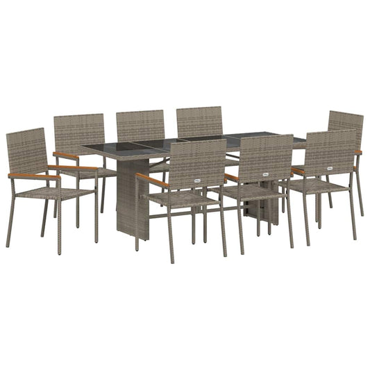 Garten Essgruppe 9 pcs Grau 190 x 80 x 75 cm Poly-Rattan