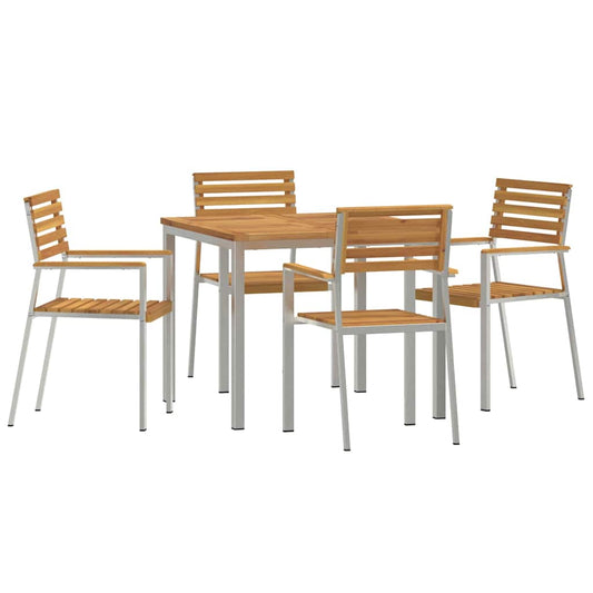 Garten Essgruppe 5 pcs Braun Massives Akazienholz & Edelstahl