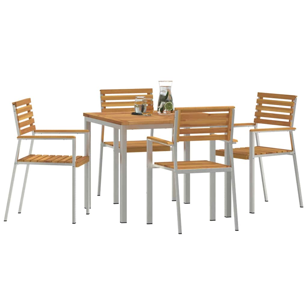 Garten Essgruppe 5 pcs Braun Massives Akazienholz & Edelstahl