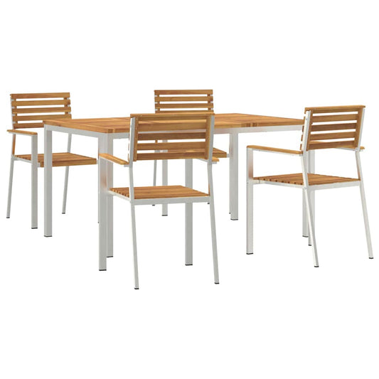 Garten Essgruppe 5 pcs Braun Massives Akazienholz & Edelstahl