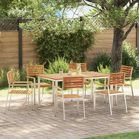 Garten Essgruppe 7 pcs Braun Massives Akazienholz & Edelstahl