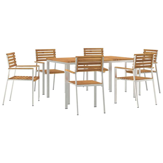 Garten Essgruppe 7 pcs Braun Massives Akazienholz & Edelstahl