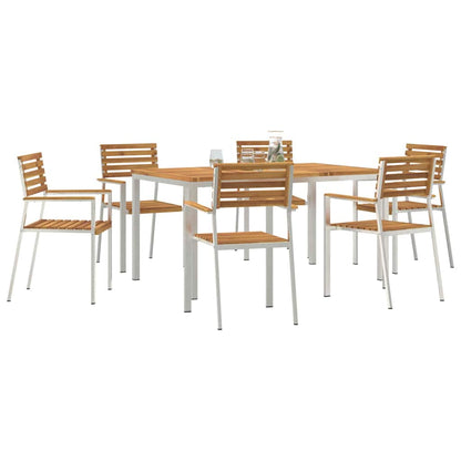 Garten Essgruppe 7 pcs Braun Massives Akazienholz & Edelstahl