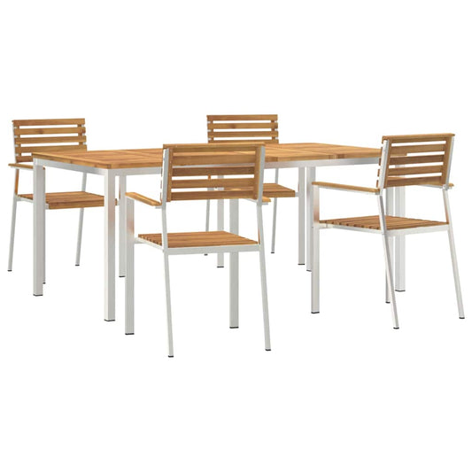 Garten Essgruppe 5 pcs Braun Massives Akazienholz & Edelstahl