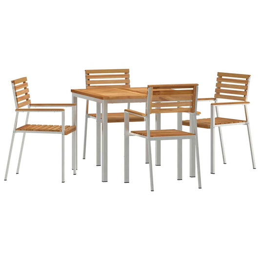 Garten Essgruppe 5 pcs Braun Massives Teakholz & Edelstahl