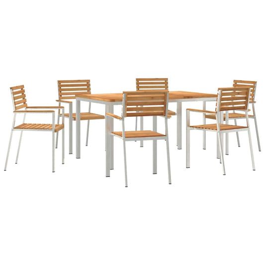 Garten Essgruppe 7 pcs Braun Massives Teakholz & Edelstahl