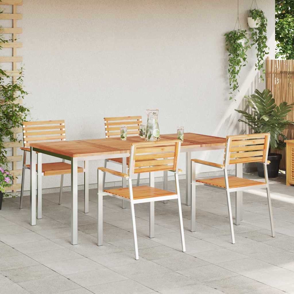 Garten Essgruppe 5 pcs Braun Massives Teakholz & Edelstahl