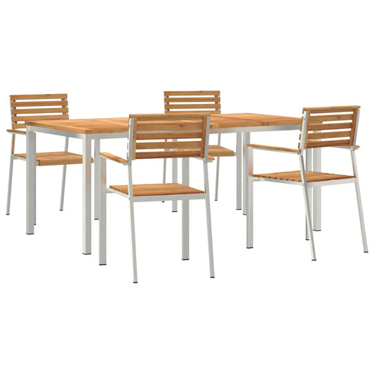 Garten Essgruppe 5 pcs Braun Massives Teakholz & Edelstahl
