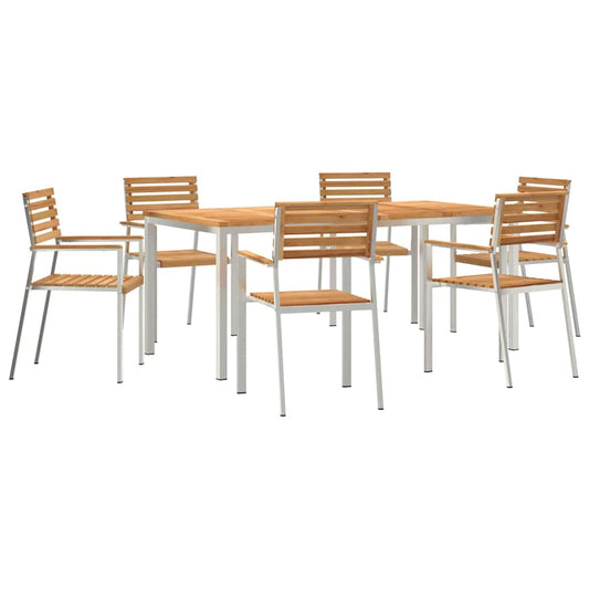 Garten Essgruppe 7 pcs Braun Massives Teakholz & Edelstahl