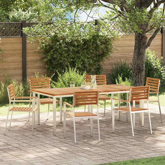 Garten Essgruppe 7 pcs Braun Massives Teakholz & Edelstahl