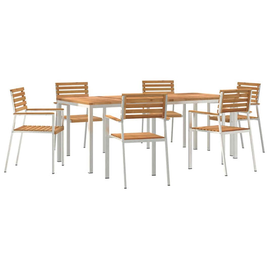Garten Essgruppe 7 pcs Braun Massives Teakholz & Edelstahl