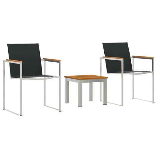 Outdoortisch-Set 3 pcs Braun und Schwarz Teak-Massivholz