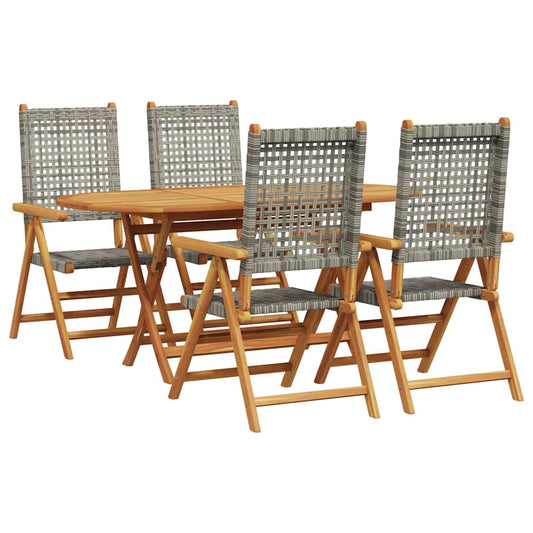 Garten Essgruppe 5 pcs Grau Massives Akazienholz und Polyrattan