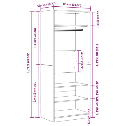 Kleiderschrank Schwarz Eiche 80 x 50 x 200 cm Holzwerkstoff