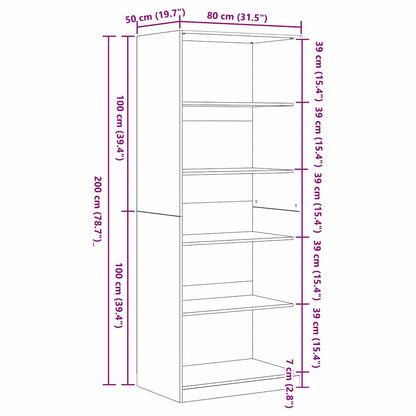 Kleiderschrank Schwarz Eiche 80 x 50 x 200 cm Holzwerkstoff