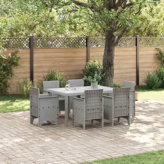 Garten Essgruppe 7 pcs Hellgrau Polt Rattan
