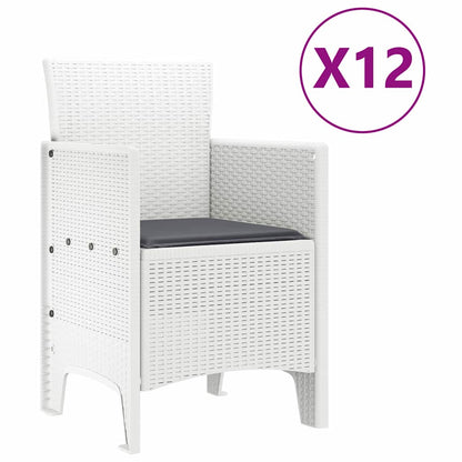Garten Essgruppe 13 pcs Weiß Synthetisches Rattan und Metall