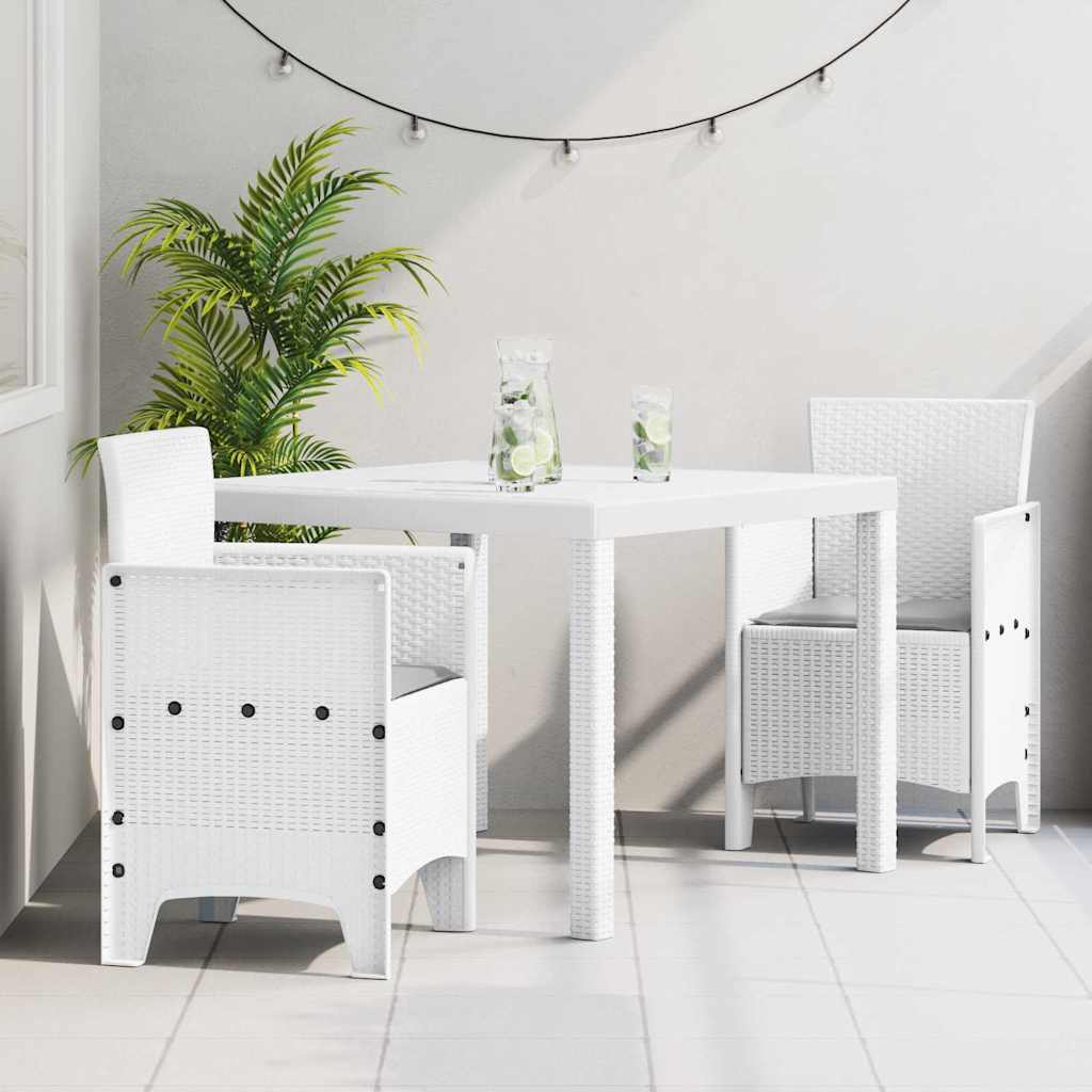 Garten Essgruppe 3 pcs Weiß Polt Rattan