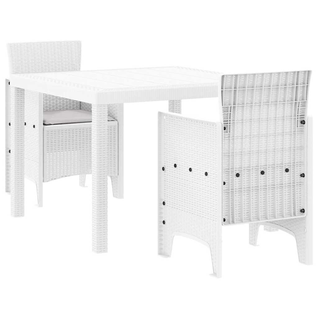 Garten Essgruppe 3 pcs Weiß Polt Rattan