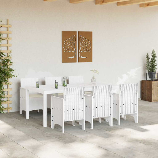 Garten Essgruppe 7 pcs Weiß Polt Rattan