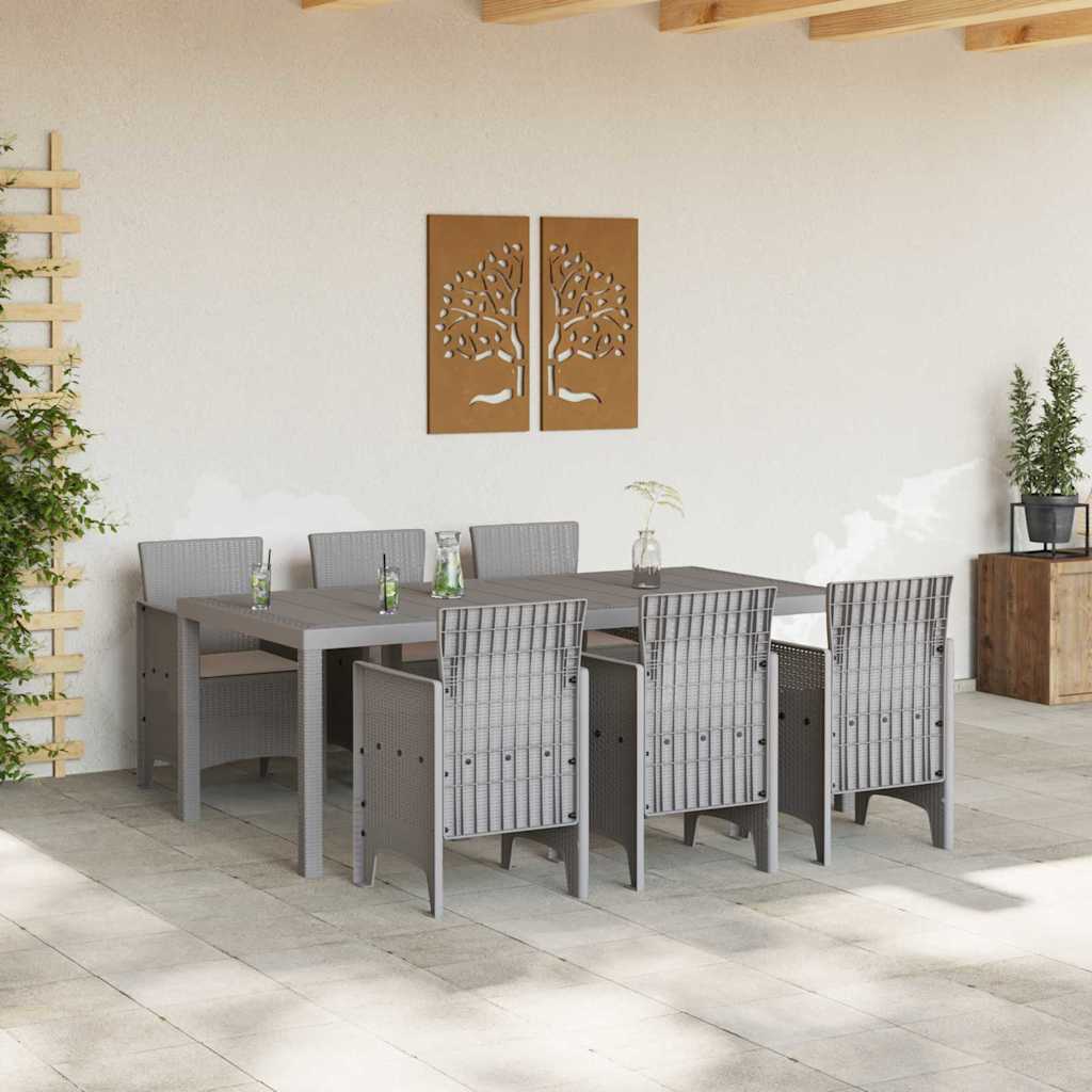 Garten Essgruppe 7 pcs Hellgrau Polt Rattan
