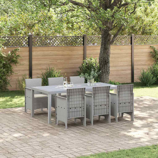 Garten Essgruppe 7 pcs Hellgrau Polt Rattan