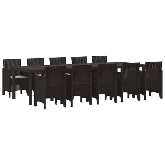 Garten Essgruppe 11 pcs Braun und Hellgrau Poly Rattan
