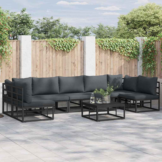 Garten-Sofa-Set mit Kissen 7 pcs Schwarz Aluminium