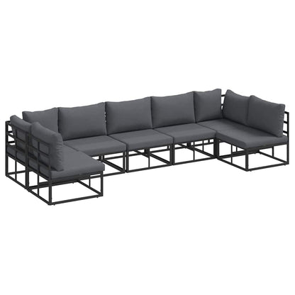 Garten-Sofa-Set mit Kissen 7 pcs Schwarz Aluminium