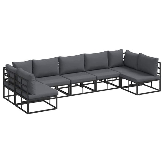 Garten-Sofa-Set mit Kissen 7 pcs Schwarz Aluminium
