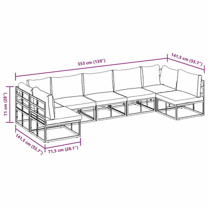 Garten-Sofa-Set mit Kissen 7 pcs Schwarz Aluminium