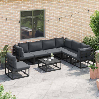 Garten-Sofa-Set mit Kissen 7 pcs Schwarz Aluminium