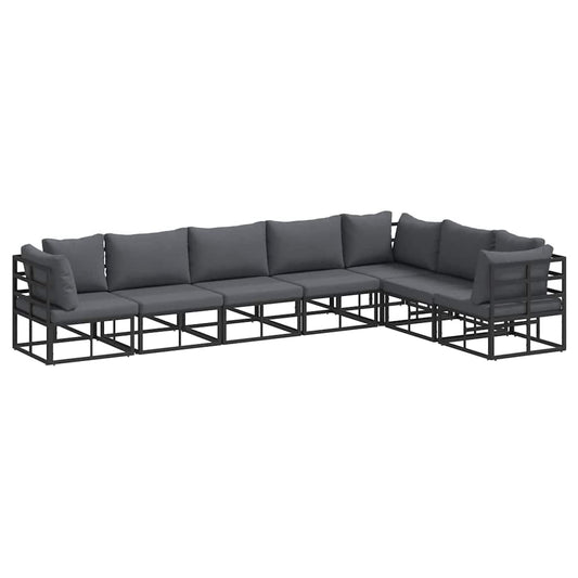 Garten-Sofa-Set mit Kissen 7 pcs Schwarz Aluminium