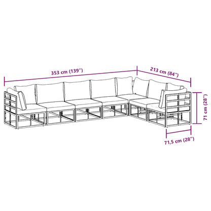 Garten-Sofa-Set mit Kissen 7 pcs Schwarz Aluminium