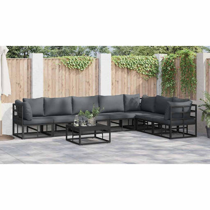 Garten-Sofa-Set mit Kissen 8 pcs Schwarz Aluminium