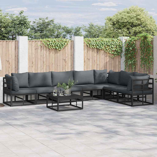 Garten-Sofa-Set mit Kissen 8 pcs Schwarz Aluminium