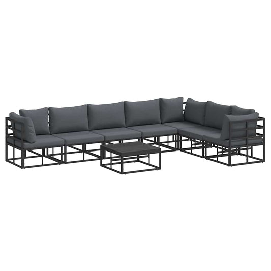 Garten-Sofa-Set mit Kissen 8 pcs Schwarz Aluminium