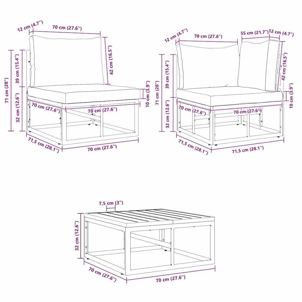 Garten-Sofa-Set mit Kissen 8 pcs Schwarz Aluminium