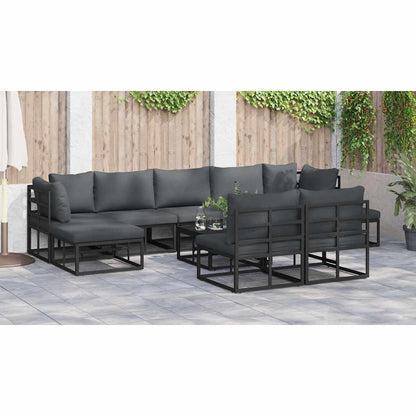 Garten-Sofa-Set mit Kissen 9 pcs Schwarz Aluminium