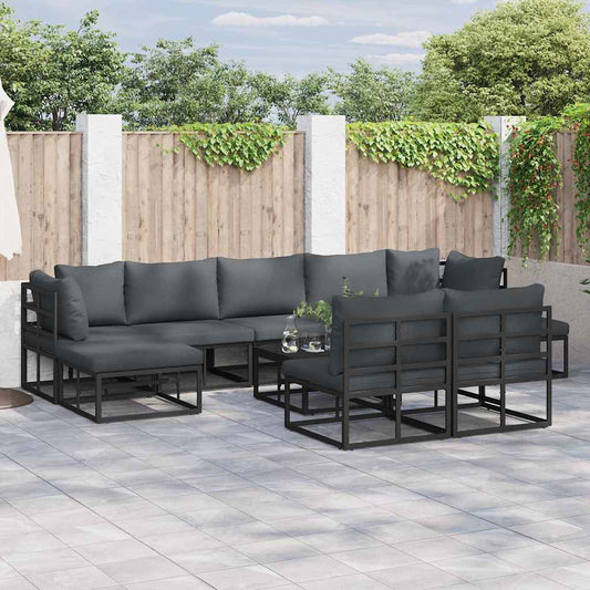 Garten-Sofa-Set mit Kissen 9 pcs Schwarz Aluminium