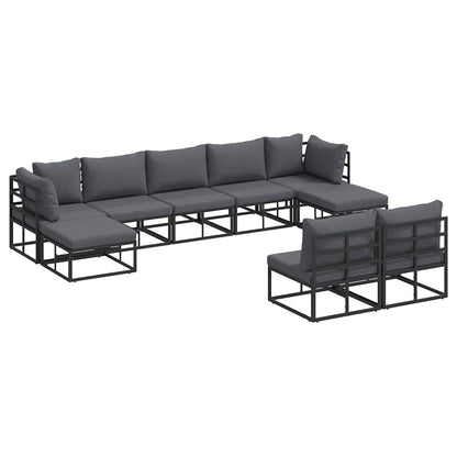 Garten-Sofa-Set mit Kissen 9 pcs Schwarz Aluminium