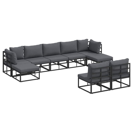 Garten-Sofa-Set mit Kissen 9 pcs Schwarz Aluminium