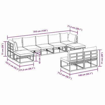 Garten-Sofa-Set mit Kissen 9 pcs Schwarz Aluminium