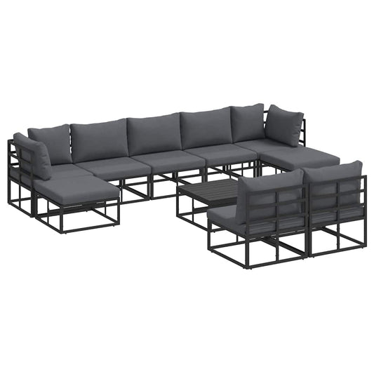 Garten-Sofa-Set mit Kissen 10 pcs Schwarz Aluminium